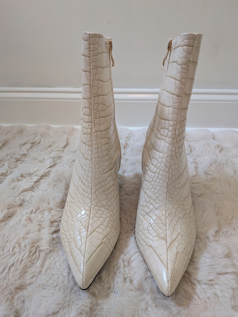 Billini Layori Ivory Crocodile-Embossed Mid-Calf High Heel Boots